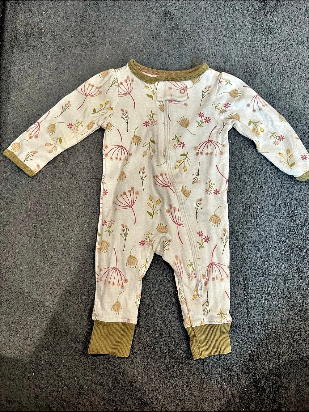 Cloud Island Floral Baby Footie in Cream & Pink Like New